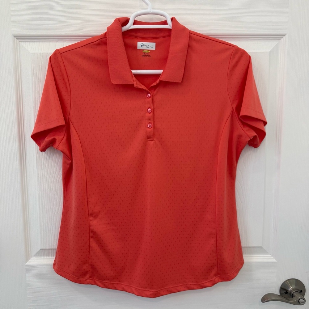 Greg Norman Shirt Womens XL‎ Orange Polo Golf Short Sleeve Collared